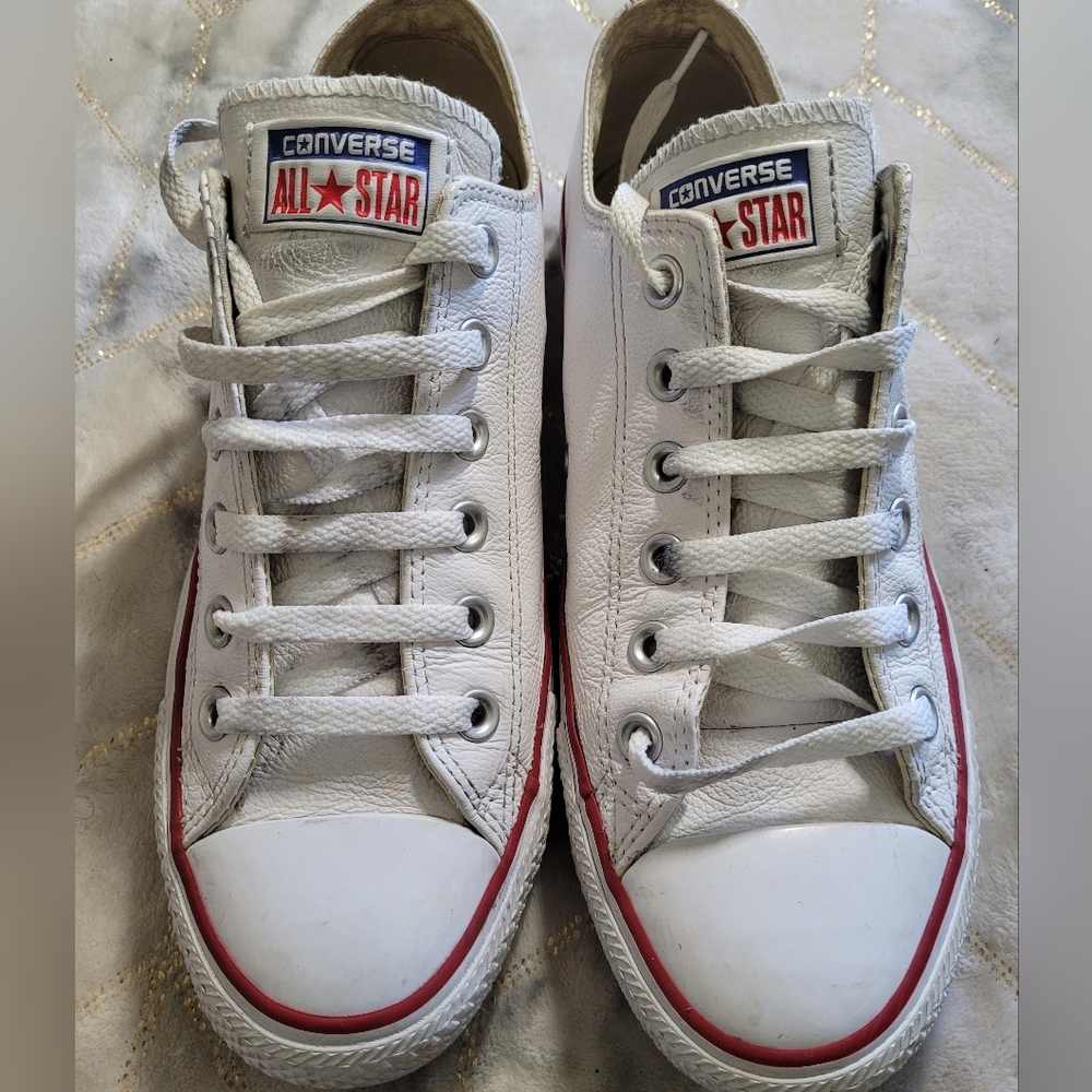 Converse White Low-Top Sneakers with Red Trim
